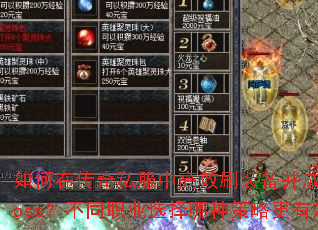 如何在传奇私服中高效刷装备并成功击杀Boss?不同职业选择哪种策略更有效? 如何在传奇私服中高效刷装备并成功击杀Boss?不同职业选择哪种策略更有效?