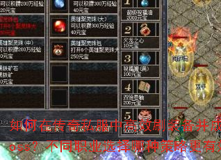 如何在传奇私服中高效刷装备并成功击杀Boss?不同职业选择哪种策略更有效? 如何在传奇私服中高效刷装备并成功击杀Boss?不同职业选择哪种策略更有效?